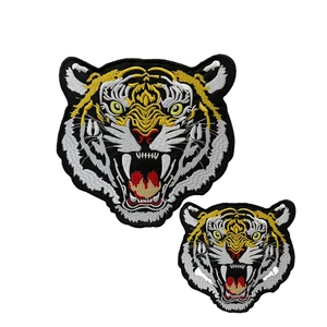 Bengal Tiger Head Embroidered Iron-On Patch Set – 2 Pieces Applique Badge - Picture 1 of 6