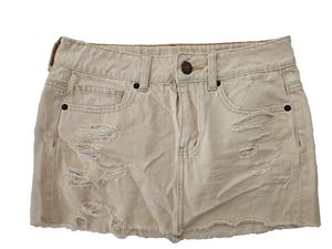 American Eagle Outfitters Womens Distressed Mini Denim Skirt Size 2 Tan Beige - Picture 1 of 5