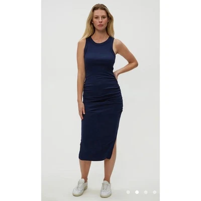 Vestido midi acanalado Michael Stars Wren para mujer talla M acanalado sin mangas azul marino Foto 1 de 4