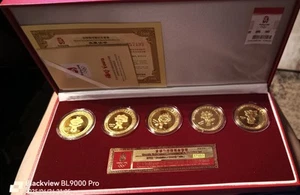 2008 BEIJING OLYMPIC GAMES  5 AUTHENTIC GOLD PLATED COMMEMORATIVE MEDALLIONS  - Picture 1 of 8