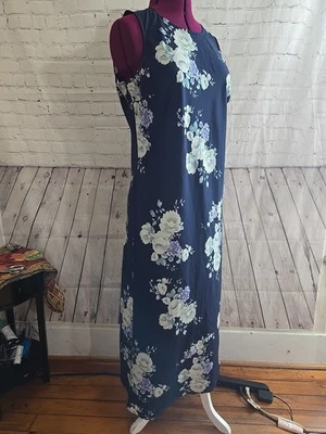 Vtg 90s Navy Floral Print  maxi Dress Sz 16 Mom Core CottageCore Romantic - Image 1 of 4
