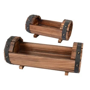 2 PCS/Set Solid Wood Flower Pot Barrel Planters for Outdoor Plants Half Pots - Picture 1 of 12
