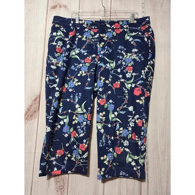 Floral Print Capri Ladies 16W Pants Blue Red Cruise Resort Casual Trousers - Image 1 of 4