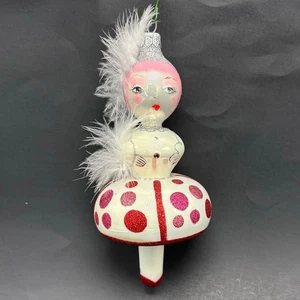 Mundgeblasene Glas Ballerina Weihnachtsschmuck 7 Zoll rot gepunktet Federn signiert Anto - Bild 1 von 8