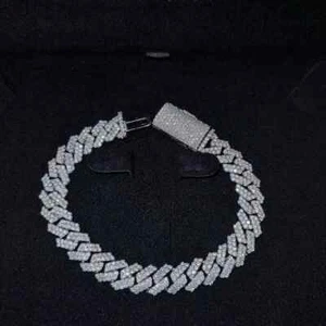 Tapered Baguette Prong Set VVS1 D-Colour Moissanite Miami Cuban Link Bracelets - Picture 1 of 5