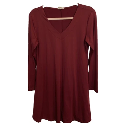 Yelete Woman's Burgundy  V Neck Long Sleeve A-Line Dress Size SMALL - Изображение 1 из 4