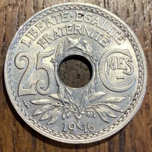 PIECE 25 CENTIMES LINDAUER 1916 CENTIMES SOULIGNÉ (1160) TRÈS RARE !!!! - Picture 1 of 2
