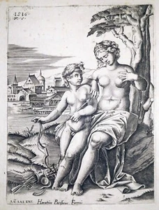 Kupferstich, Venus und Amor, Raphael/ A. Veneziano, 1516, Bartsch 286 - Bild 1 von 6