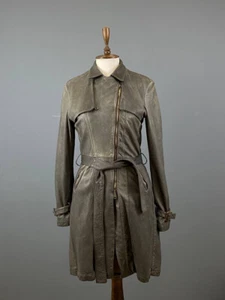 GIORGIO BRATO Gray Belt Leather Coat Trench Jacket Sz 44 - Picture 1 of 20