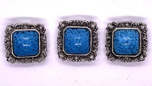 Vintage Silver & Turquoise Square Button Cover Clips - Picture 1 of 20