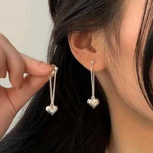 Silvery Heart Chain Design Earrings Hypoallergenic Party Accessories Gift Women - Picture 1 of 4