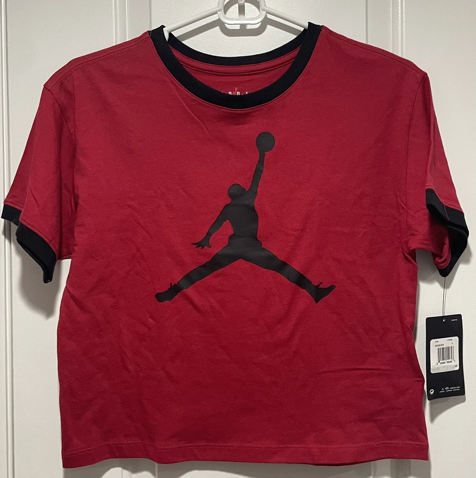 Air Jordan T-Shirt Youth Girls Short Sleeve Tee-Gym Red Sz L 12/13 cotton