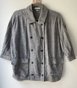 EILEEN FISHER Linen Blue Grey White Stripe 3/4 Sleeve Jacket S-NEW - Picture 1 of 9