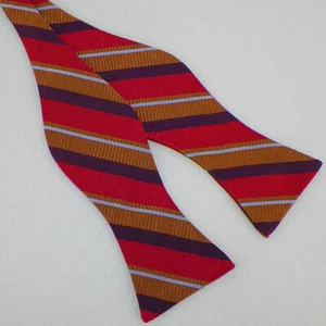 ROBERT TALBOTT Mens Red Purple Caramel STRIPED Woven Silk Bow Tie NWT - Picture 1 of 2