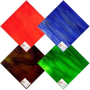 Wissmach 4 Sheet Mixed Stained, Mosaic Glass, Orange/Blue/Brown/Green, (4"X6") - Picture 1 of 2