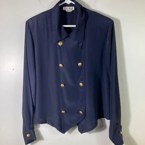 Womens Vintage Anna Kriste Double Breasted Military Style Button Blouse 14 USA - Picture 1 of 8