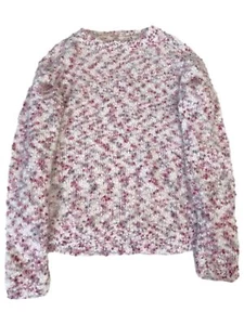 Girls Fuzzy Plush Pastel White Pink & Purple Pull-over Sweater - Picture 1 of 2