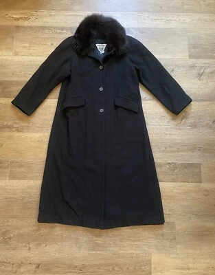 Abrigo largo de lana de cordero cuello de piel negro invierno para mujer Marvin Richards 6 M vintage Foto 1 de 4