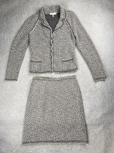 VTG Escada Skirt Suit Women 36 4 Wool Blend Texture Knit Ivory Blazer 2 Set - Picture 1 of 14