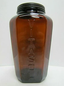 VITASOL OLD AMBER BROWN GLASS BOTTLE JAR DRUG STORE APOTHECARY 8 SIDED BEVEL - Picture 1 of 12