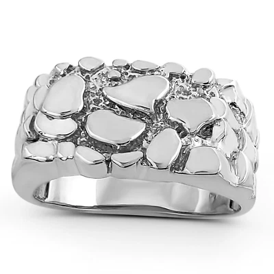 Solid 18K White Gold Nugget Ring Gold Nugget Jewelry, Size 5 – 15, 11mm Classic - Image 1 of 4
