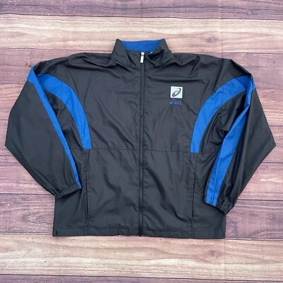 Chaqueta cortavientos vintage Asics negra/azul difícil de encontrar 3M cremallera L 90s Tech ropa deportiva Foto 1 de 4
