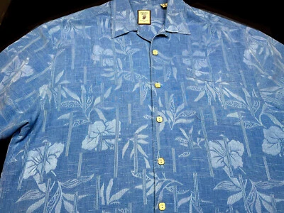 Jamaica Jaxx Mens Hawaiian Aloha Button Short Sleeve Blue Silk Shirt X Large XL - Image 1 of 4