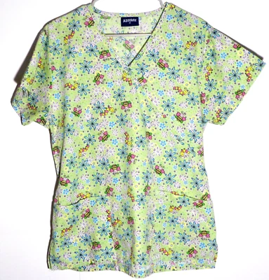 Women's Cotton/Poly Scrub Top With Butterflies & Flowers in Size Medium - Image 1 of 4