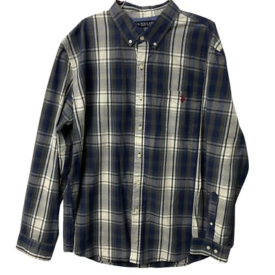 US POLO ASSN Hombres XXL Azul Camisa a Cuadros Con Botones Mangas Largas 100% Algodón Foto 1 de 4