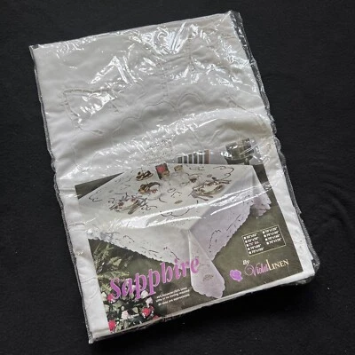 Violet Linen Sapphire Embroidered Round 70” Tablecloth White - Image 1 of 4