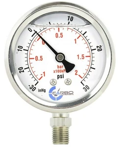 1-1/2" Vacuum Gauge Stainless Steel Case Liquid Filled, Lower Mnt -30 Hg/+30 psi - Picture 1 of 4