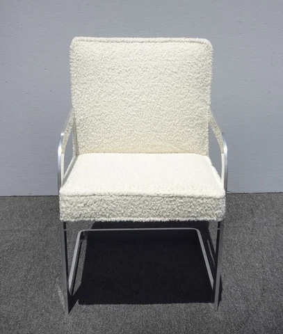 1970's Mid Century Modern Ivory Boucle Chrome Side Chair Cover