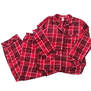 Victorias Secret Womens Classic Red Plaid Pajama Set M Soft Lightweight Flannel - Picture 1 of 10
