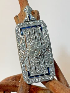 Antico ciondolo geometrico pietre cristalli blu zaffiro art deco anni 20 - Foto 1 di 6