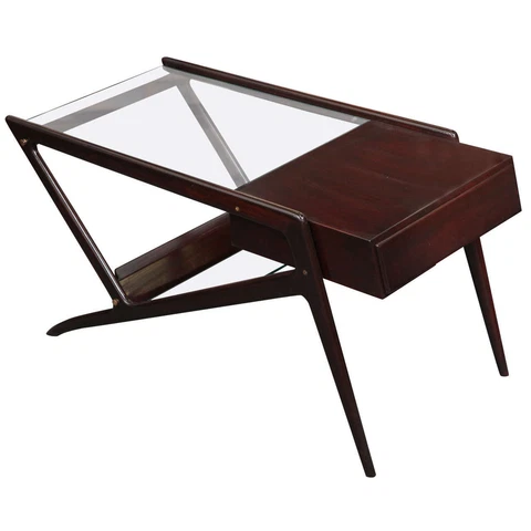 Glass and Wood Top Cocktail Table with Drawer by Cesare Lacca, Italy, 1955 Cover
