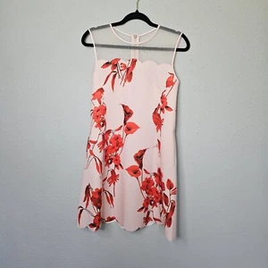  Ted Baker Jaazmin Fantasia Scallop Cherry Blossom Pink Red Dress Small Size 4 - Picture 1 of 14