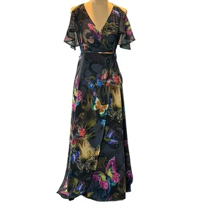 Boston Proper True Wrap Maxi Dress Multicolor Butterfly Fairy Whimsigoth Size 0 - Image 1 of 4
