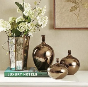 Madison Park Signature Ansen Ceramic Handmade Vase Set Décor Bronze Metallic GUC - Picture 1 of 8