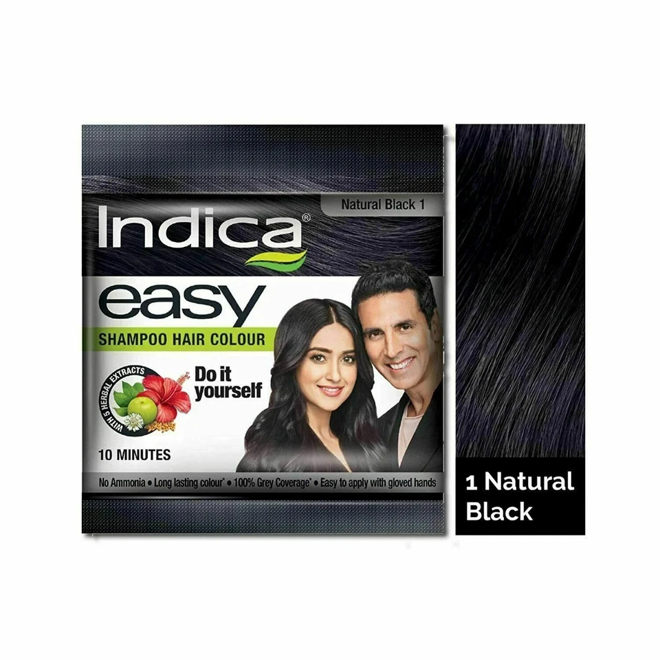 5 X Indica Easy 10 Minutes Hair Color Shampoo Based Natural Black No Ammonia
