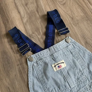 Vintage Polo Ralph Lauren Overalls Baby Boys Size 7 Blue Denim Casual Pinstripe - Picture 1 of 8