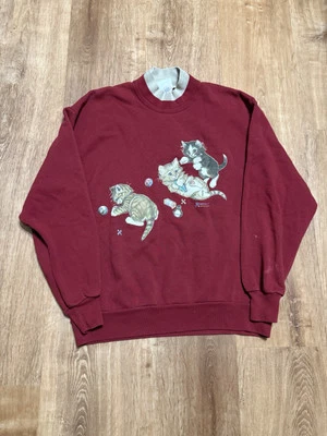 Sudadera De Colección Gatito Gatos Jugando Grannycore EE. UU. Gráficos Delanteros + Traseros TALLA L Foto 1 de 4