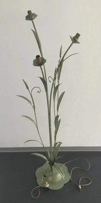 lampada da terra Vintage In Ferro Battuto Verde Patinato Oro - Immagine 1 di 4