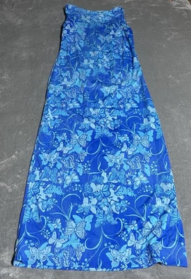 Vintage Vanda Key West Maxi Dress Womens 14 Blue Floral Butterfly Hippie Coastal - Image 1 of 4