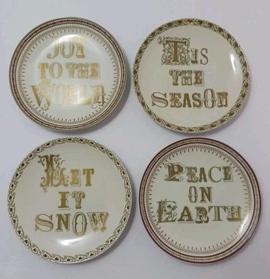 Platos de aperitivo de Navidad Pottery Barn Joy To The World en caja original Foto 1 de 4