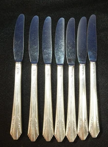 Rogers Rosalind Silverplate Flatware Antique Vintage 7pcs Dinner Knives Art Deco - Picture 1 of 4