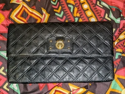 Marc Jacobs Eugenie Black Quilted Leather Foldover Padlock Clutch $495 - Image 1 of 4