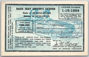 c1950s Back Seat Drivers License Postcard Humor Funny Lorain Ohio OH Cancel - Picture 1 of 2
