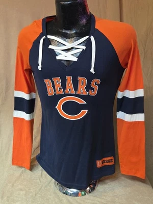 MAJESTIC NFL Chicago Bears Football Long Sleeve Laces Tee Shirt Womens Majesitc Nwt