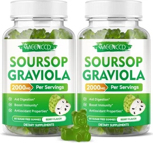 Sugar-Free Soursop Graviola Gummies - 2000mg 60 Count (Pack of 2)  - Picture 1 of 7