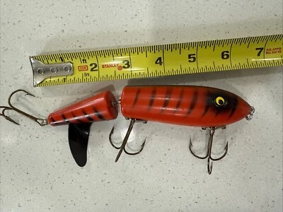 Vintage Fishing Lure Muskie Orange Black  Wood Rare 6.5" Gooch’s Tallywacker - Image 1 of 4